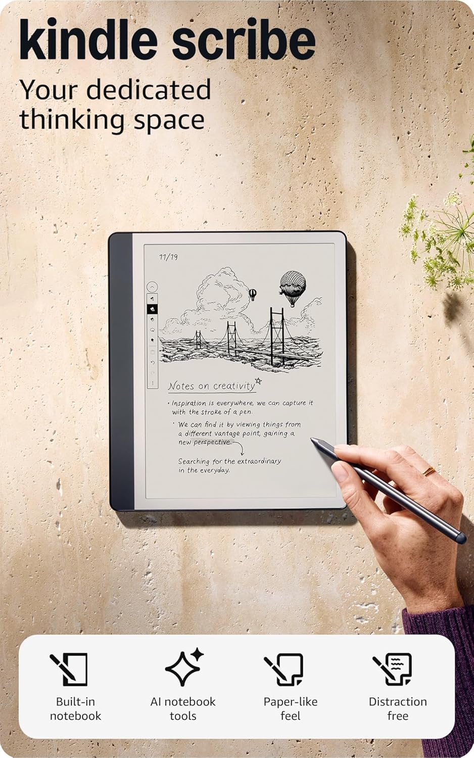 Amazon Kindle Scribe (64GB) – Your notes, documents and books, all in one place. With built-in AI notebook summarization. Includes Premium Pen – Tungsten